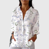 Emmeline | White Blue Wildflower Print Blouse