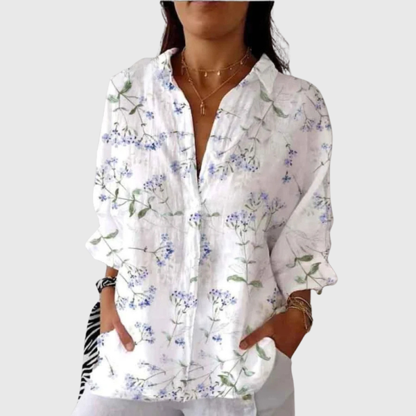 Emmeline | White Blue Wildflower Print Blouse