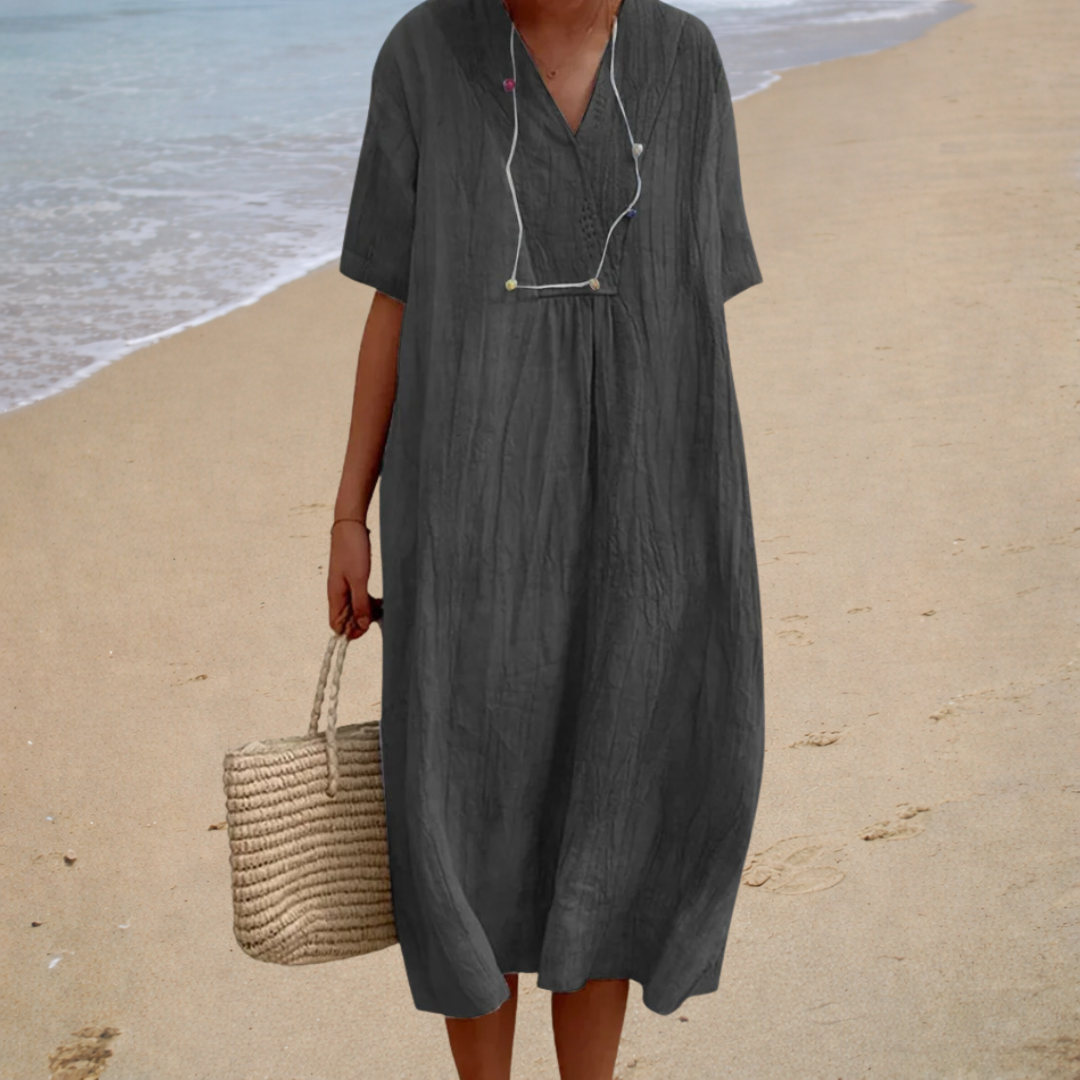 Adelaide | Sky Blue Textured Linen Dress