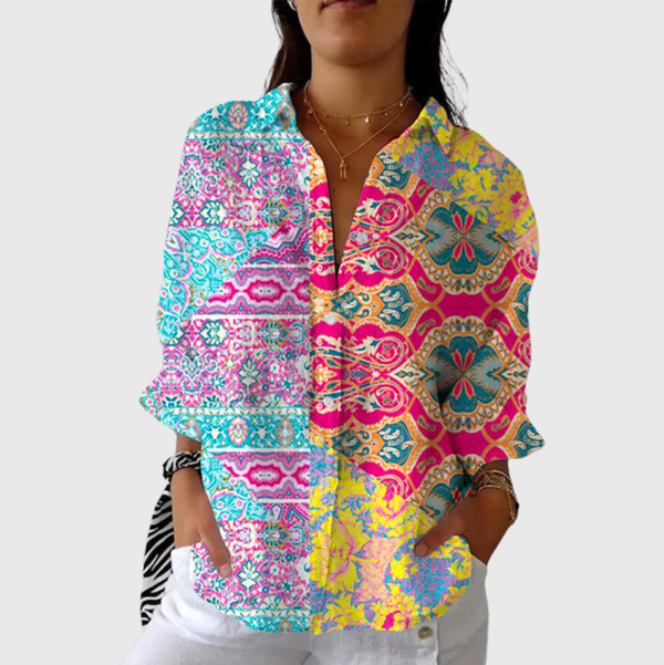 Anna | Pink Teal Boho Mandala Print Blouse