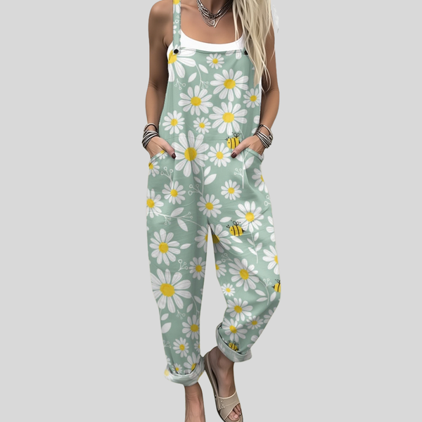 Theresa | Sage Green Dungarees with Daisies