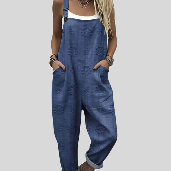 Marion | Denim Blue Textured Dot Dungarees