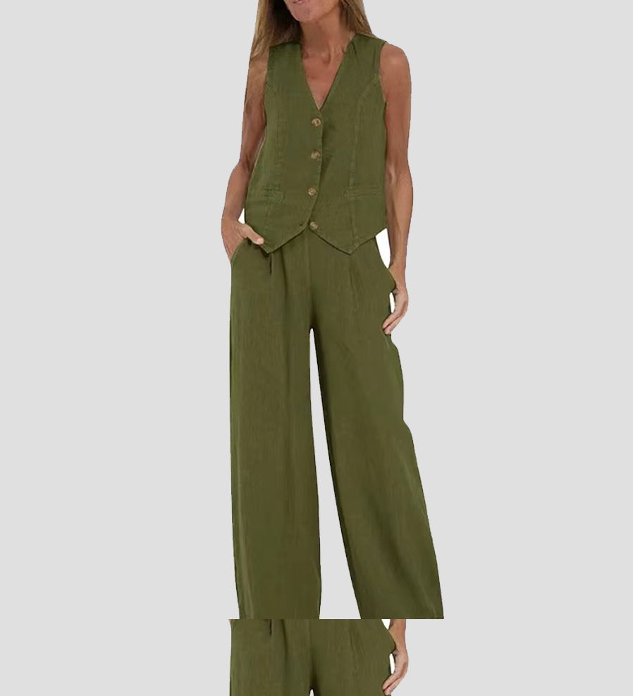 Aira | Button Vest and Wide-Leg Pants Set