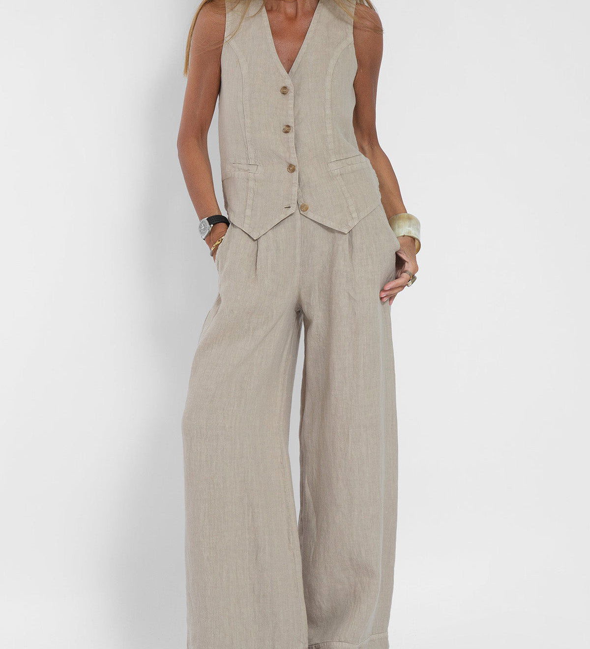 Aira | Button Vest and Wide-Leg Pants Set