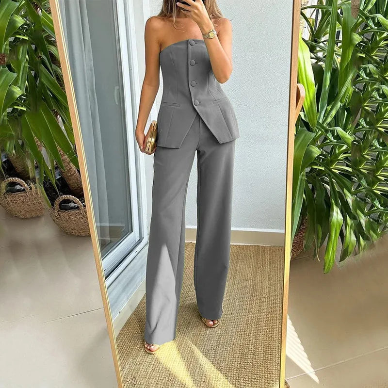 Bria | Sleeveless Button Two-Piece Set