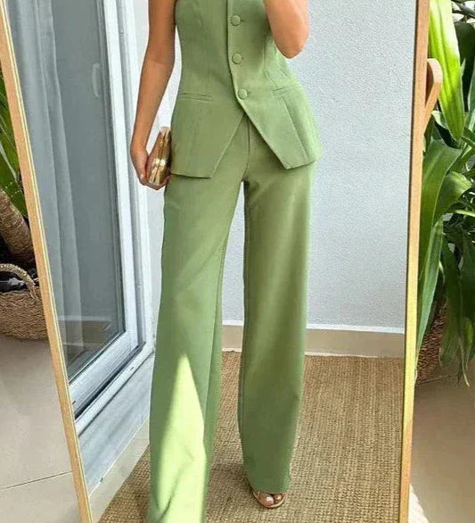 Bria | Sleeveless Button Two-Piece Set