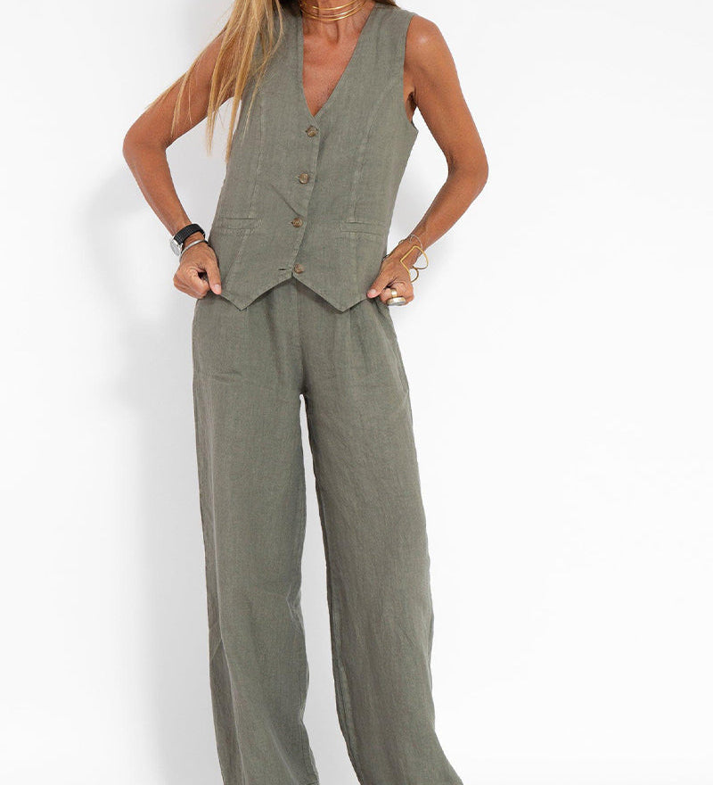 Aira | Button Vest and Wide-Leg Pants Set
