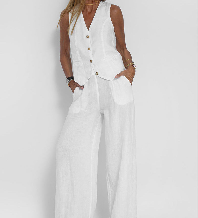 Aira | Button Vest and Wide-Leg Pants Set