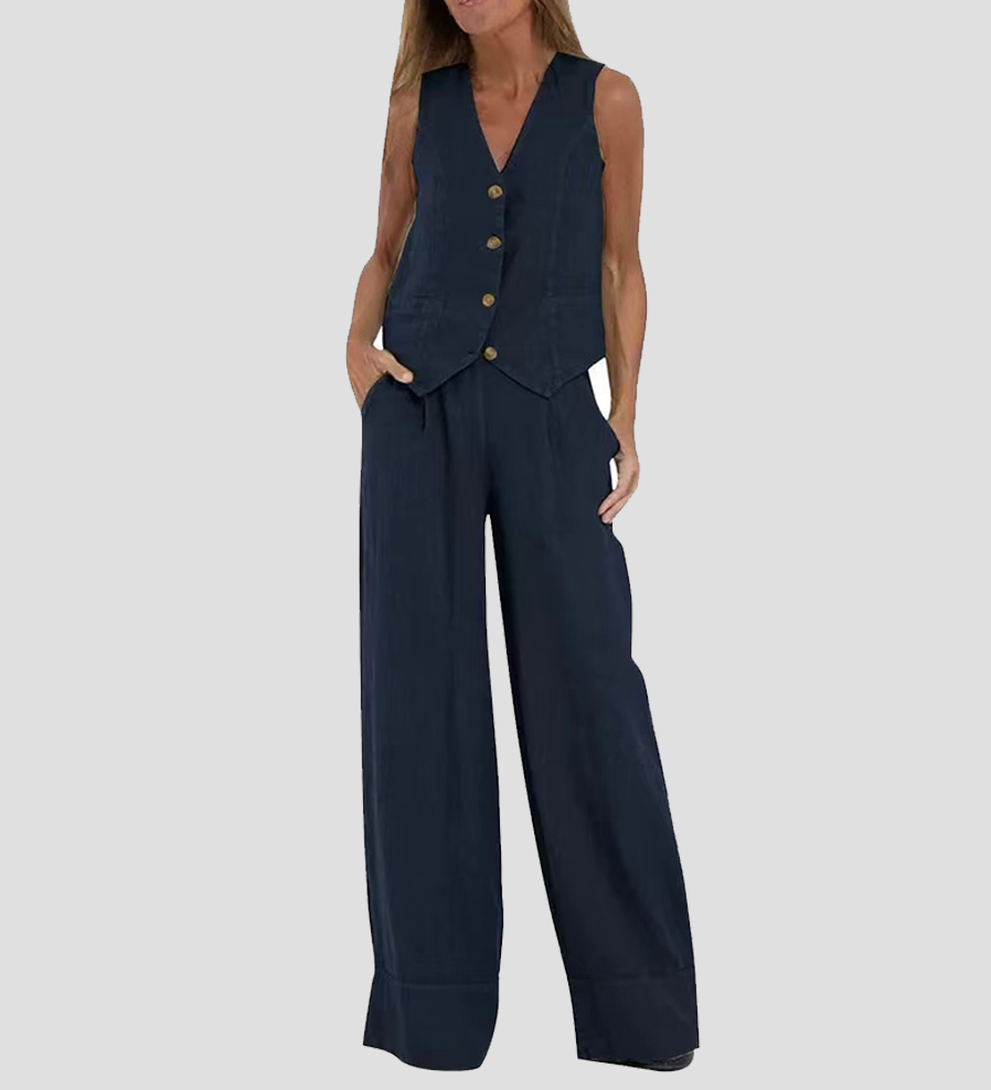 Aira | Button Vest and Wide-Leg Pants Set