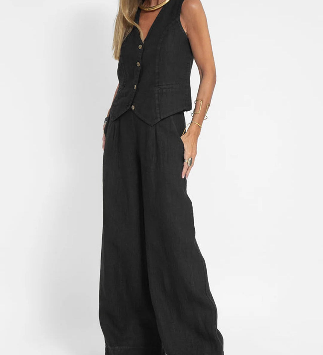 Aira | Button Vest and Wide-Leg Pants Set