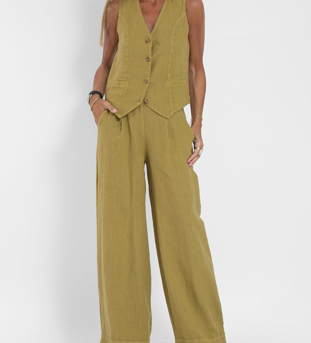 Aira | Button Vest and Wide-Leg Pants Set