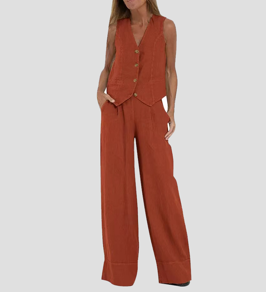 Aira | Button Vest and Wide-Leg Pants Set